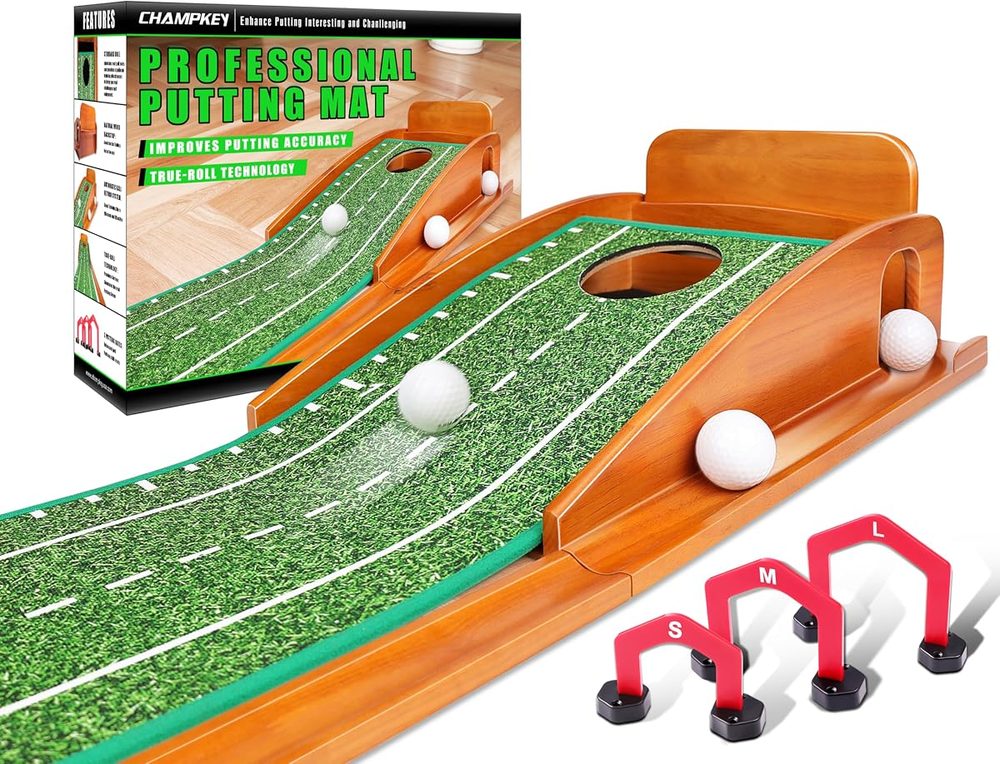Premium Wooden Golf Putting Mat with 3 Gates (1 Hole) view 2